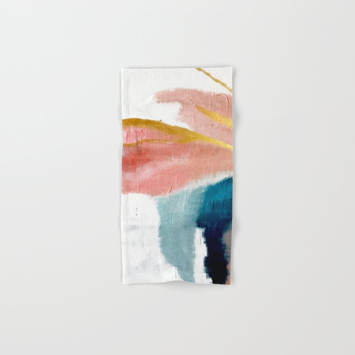 Exhale: a pretty, minimal, acrylic piece in pinks, blues, and gold Hand & Bath Towels