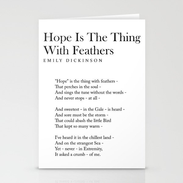Hope Is The Thing With Feathers - Emily Dickinson Poem - Literature - Typography Print 2 Stationery Cards