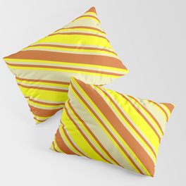 [ Thumbnail: Pale Goldenrod, Chocolate, and Yellow Colored Lined/Striped Pattern Pillow Sham ]