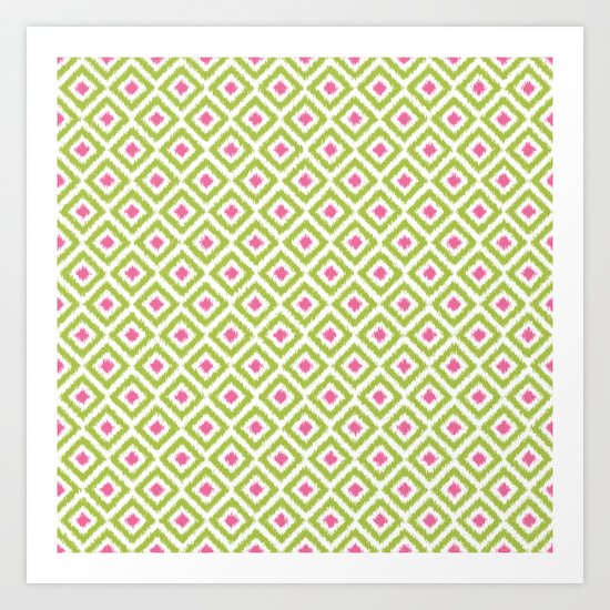 Green and Pink Diamonds Ikat Pattern Art Print