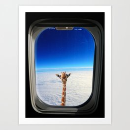 I always feel like ... somebody's watching me; funny giraffe in airplane window humorous color photographic art print Art Print
