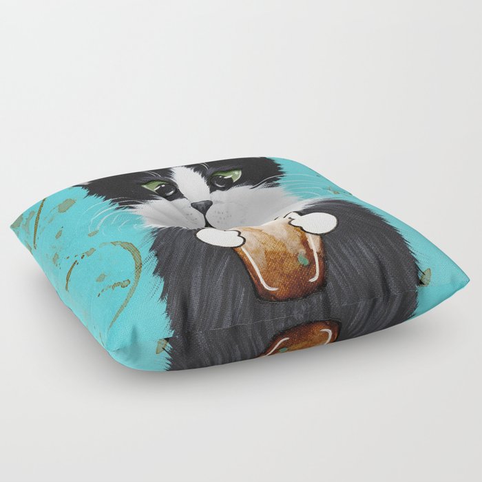 Tuxedo Cat With Iced Coffee Floor Pillow