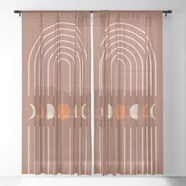 Geometric Lines and Shapes 2 in Terracotta Orange Beige (Rainbow and Moon Phases Abstract) Sheer Curtain