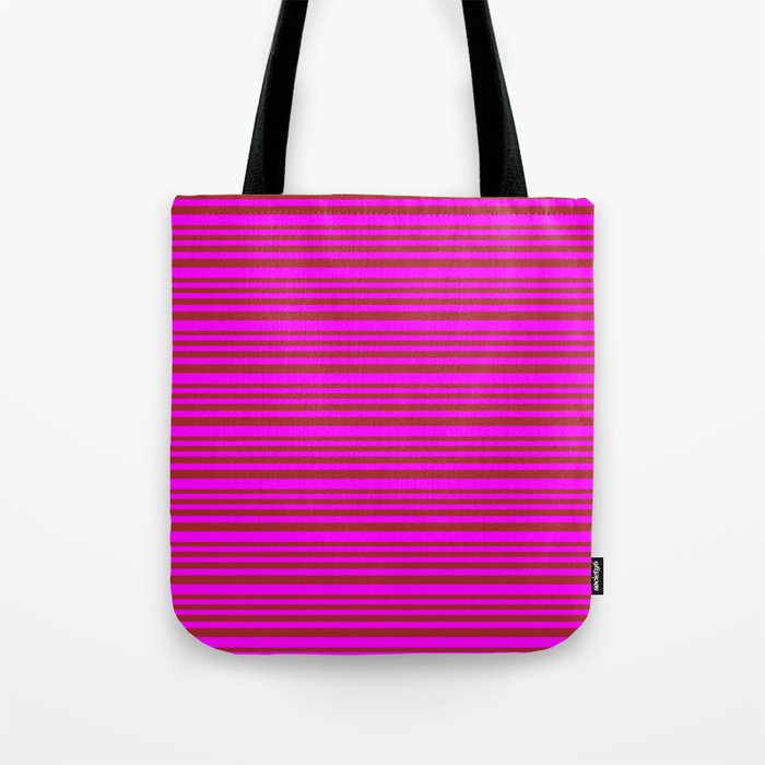 Brown & Fuchsia Colored Striped/Lined Pattern Tote Bag