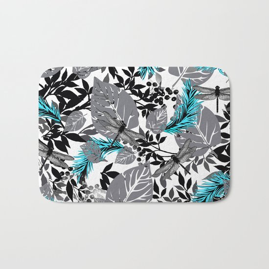 PALM LEAF DRAGONFLY BLUE FERN TOILE Bath Mat