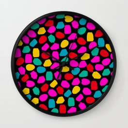 Ink Dot Colourful Mosaic Pattern Bright 80s Colours on Black Wall Clock
