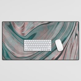 Shiny Rose Gold And Teal Marble Gemstone Desk Mat
