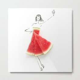Edible Ensembles: Watermelon Metal Print | Chic, Ink Pen, Drawing, Digital, Style, Minimalist, Food, Illustration, Cute, Foodie 