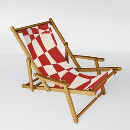 Deconstructed Harlequin Midcentury Modern Abstract Pattern in Retro Red and Almond Cream Sling Chair