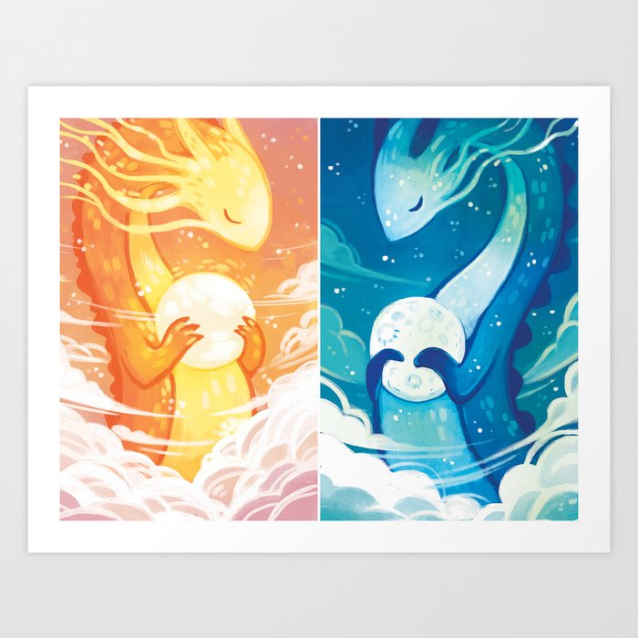 Sun and Moon Dragons Art Print