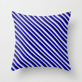 [ Thumbnail: Blue, Light Grey & Black Colored Lines/Stripes Pattern Throw Pillow ]