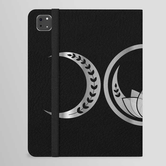 Silver triple moon fertility symbol with moons lotus and vines iPad Folio Case