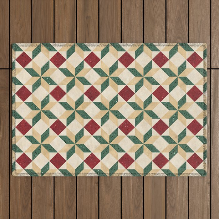 Traditional Boho Christmas Pinwheel Mosaic Pattern Outdoor Rug