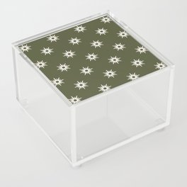 Olive green atomic mid century white stars pattern Acrylic Box