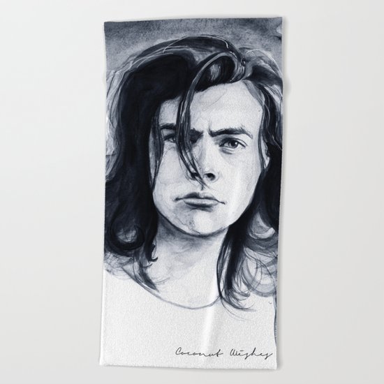 Harry Watercolors B/N Beach Towel