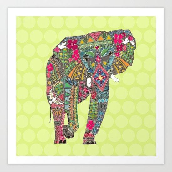 painted elephant chartreuse spot Art Print