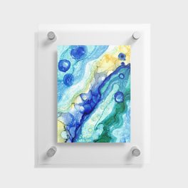 Blue Green Yellow bubble Alcohol Ink Abstract by Herzart Floating Acrylic Print