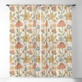 70s Psychedelic Mushrooms & Florals Sheer Curtain