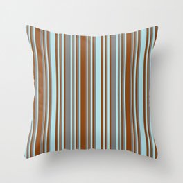 [ Thumbnail: Brown, Powder Blue & Grey Colored Stripes/Lines Pattern Throw Pillow ]