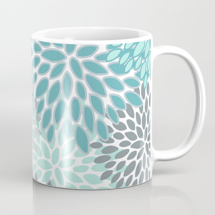 Modern, Floral Prints, Teal and Gray Coffee Mug
