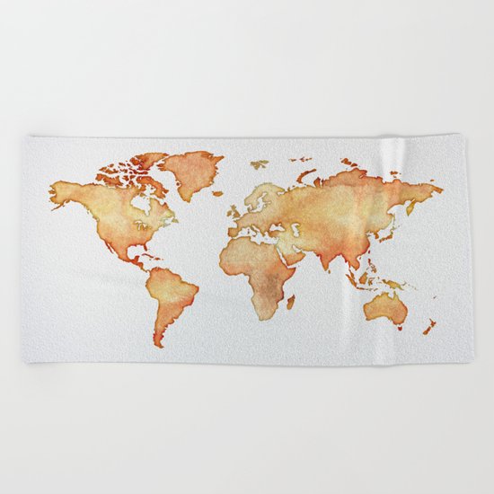 Brown World Map Beach Towel