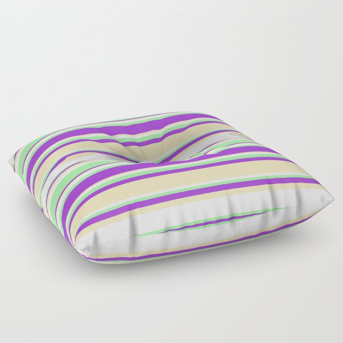 Dark Orchid, Tan, Mint Cream, and Green Colored Stripes Pattern Floor Pillow