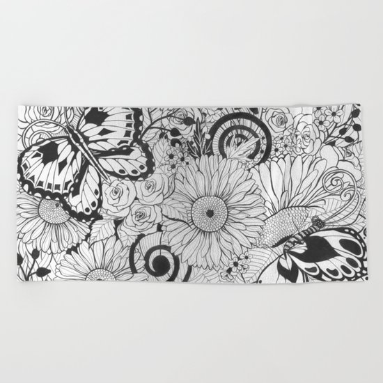 Flowers and butterflies Beach Towel