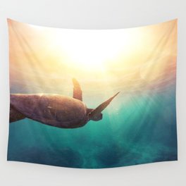 Sea Turtle - Underwater Nature Photography Wall Tapestry