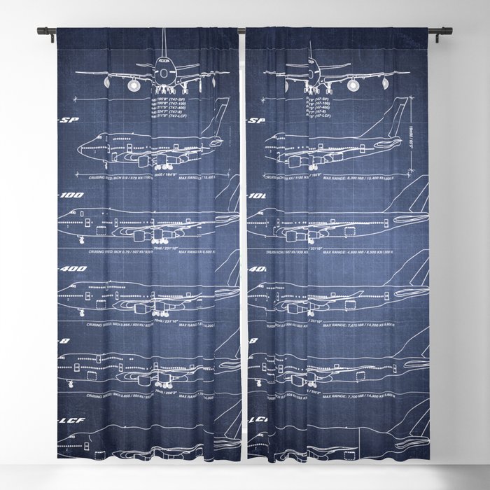 Boeing 747 Family Blueprint in High Resolution (dark blue) Blackout Curtain