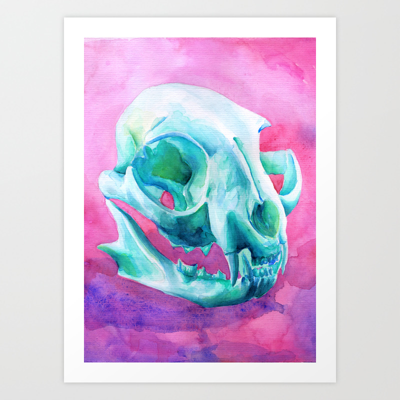 Wildcat Skull Watercolor Painting Art Print By Pinguinatario13
