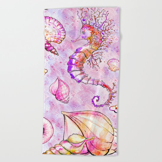 Pink seahorse Beach Towel