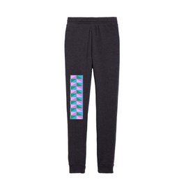 Retro 90s Aesthetic Geometric Pattern in Lavender and Green Kids Joggers