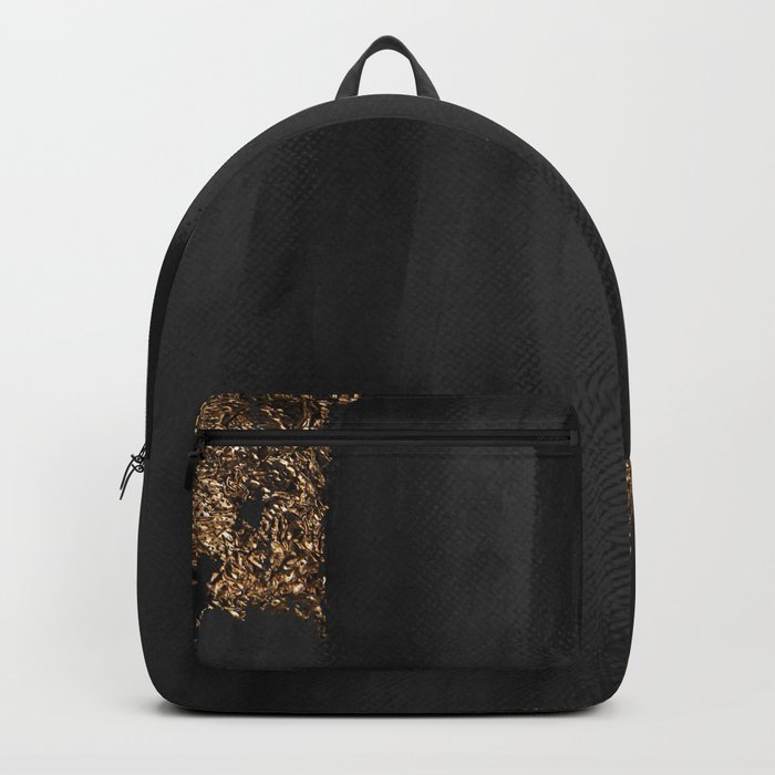 Black Paint Brushstrokes Gold Foil Abstract Texture Backpack
