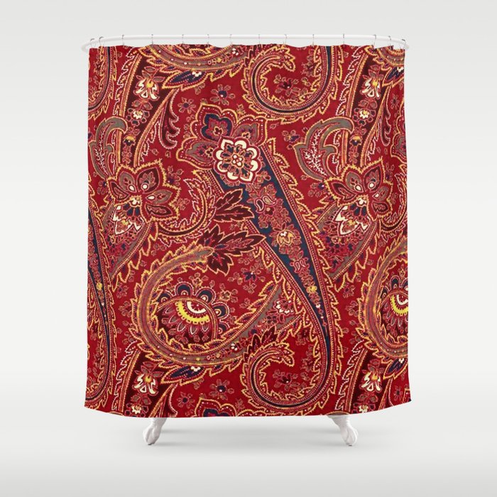 Red, Blue, Yellow and White Vintage Paisley Floral Shower Curtain