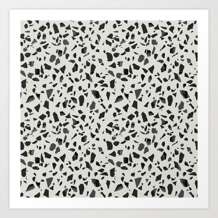 Black and white terrazzo flooring seamless pattern Art Print