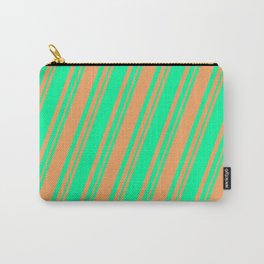 [ Thumbnail: Green & Brown Colored Lined Pattern Carry-All Pouch ]