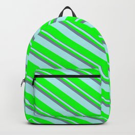 [ Thumbnail: Light Slate Gray, Turquoise & Lime Colored Striped Pattern Backpack ]