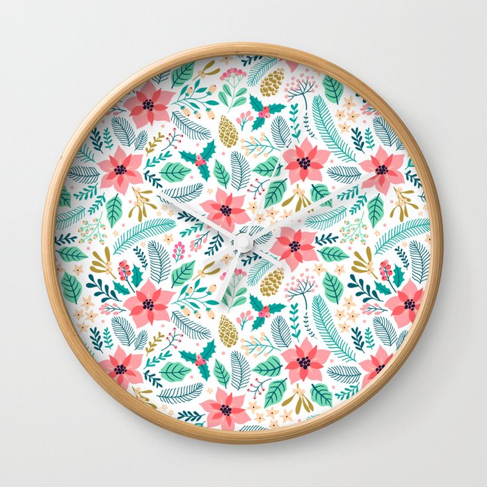 Seamless Floral pattern with winter plants Wall Clock