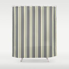 [ Thumbnail: Grey and Light Yellow Colored Striped/Lined Pattern Shower Curtain ]
