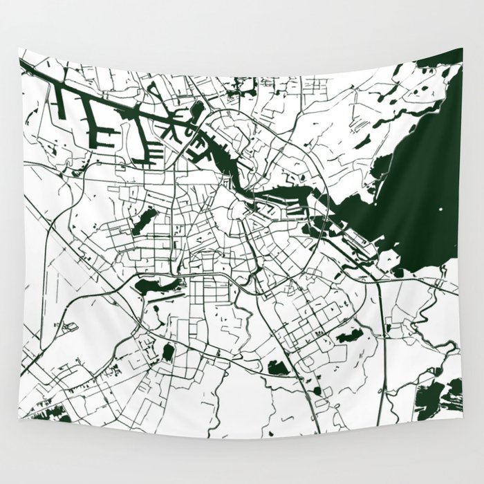 Amsterdam White on Green Street Map Wall Tapestry
