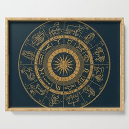 Vintage Zodiac & Astrology Chart | Royal Blue & Gold Serving Tray