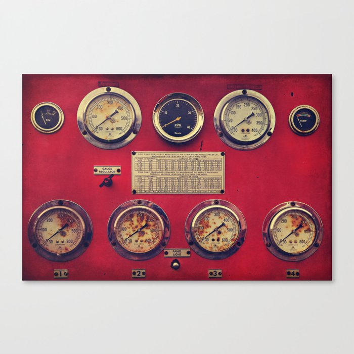 Old Gauges on a Fire Truck Canvas Print