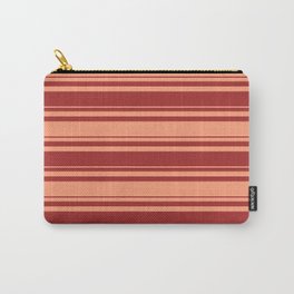 [ Thumbnail: Brown and Light Salmon Colored Stripes Pattern Carry-All Pouch ]