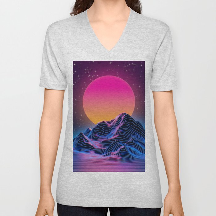 Grid Mountain Digital Sun V Neck T Shirt