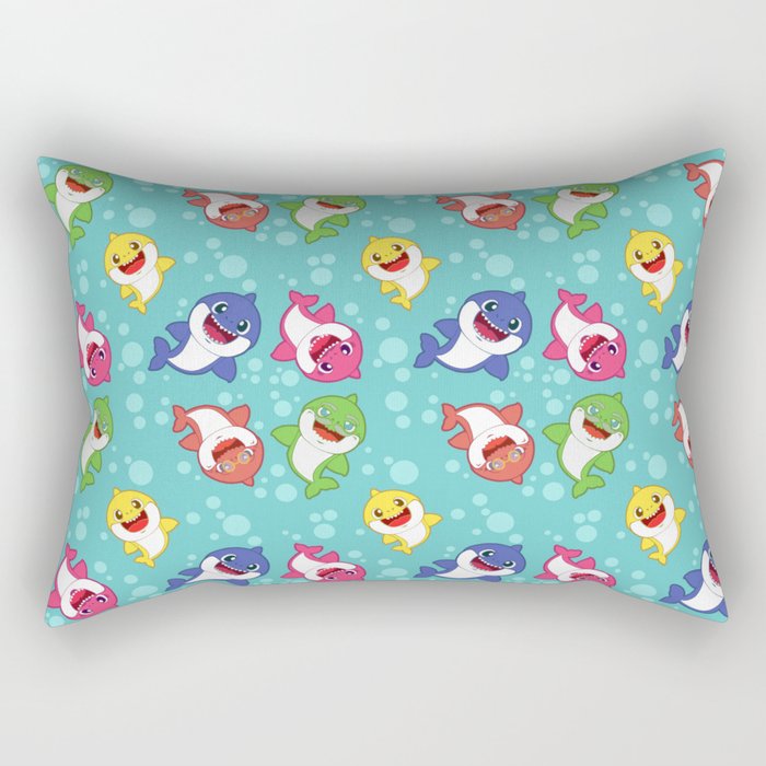 Blue Baby Shark Colorful Family Doo Doo Pattern Rectangular Pillow