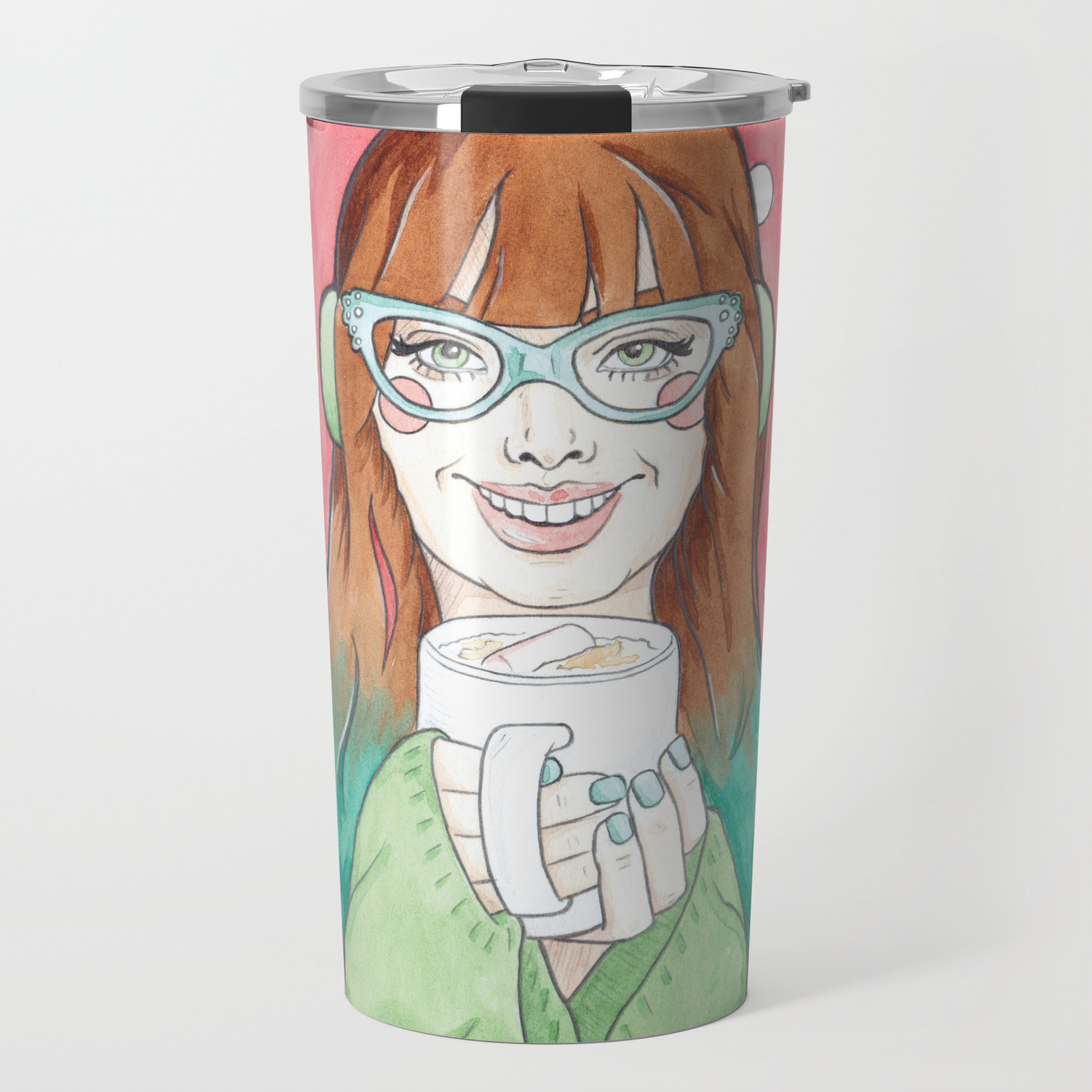 Merry Christmas Blue Ombre Haired Noelle Drinking Hot Chocolate Travel Mug By Arosecast Society6