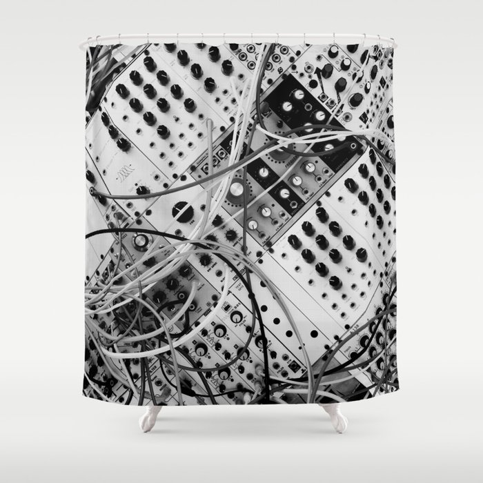 analog synthesizer  - diagonal black and white illustration Shower Curtain