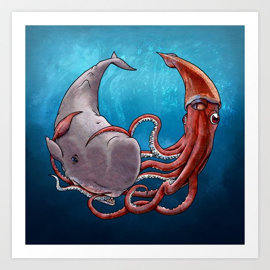 Squide & Whale Art Print