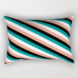 [ Thumbnail: Dark Salmon, Black, Dark Cyan, and White Colored Lines/Stripes Pattern Rectangular Pillow ]