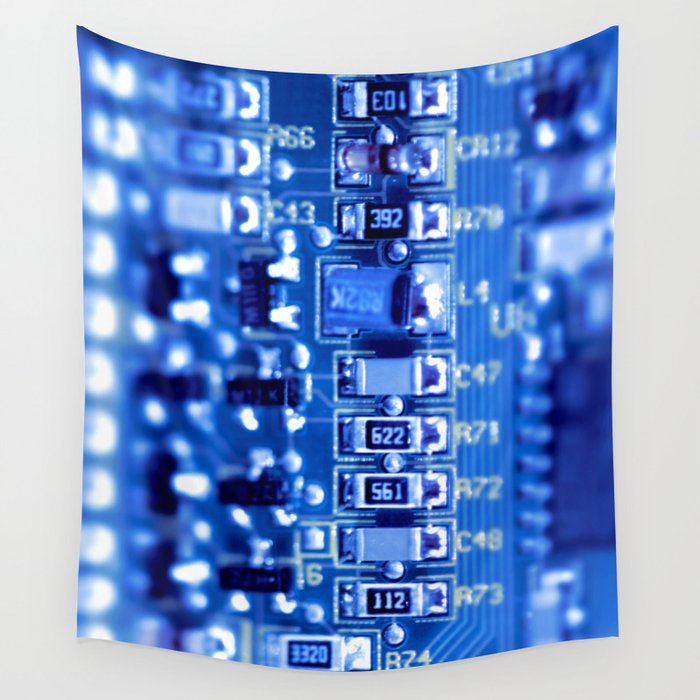 Circuit Board In Blue Wall Tapestry